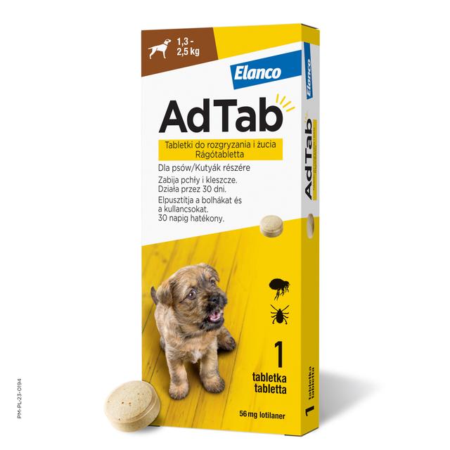 AdTab™ tabletki do rozgryzania i żucia przeciw pchłom i kleszczom dla psów - 1szt., 225 mg, dla psów o wadze 5,5 - 11 kg on Productcaster.