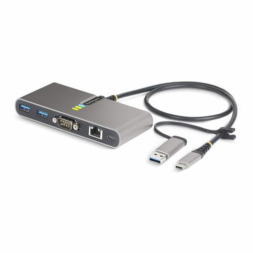 StarTech.com 2-Port USB-C Hub with Ethernet and RS-232, Attached USB-C to USB-A Dongle, 100W PD Pass-Through, 2x USB-A 5Gbps, Gigabit Ethernet, RS232  on Productcaster.