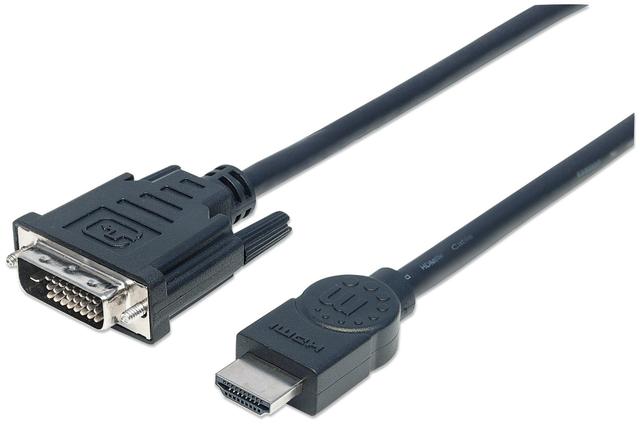 Manhattan HDMI to DVI-D 24+1 Cable, 3m, Male to Male, Dual Link, Compatible with DVD-D, Black, Lifetime Warranty, Polybag on Productcaster.