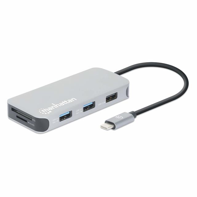 Manhattan USB-C Dock/Hub with Card Reader, Ports (x6): Ethernet, HDMI, USB-A (x3) and USB-C, With Power Delivery (10W) to USB-C Port (Note additional  on Productcaster.