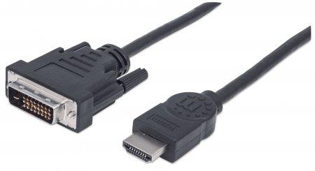 Manhattan HDMI to DVI-D 24+1 Cable, 2m, Male to Male, Black, Dual Link, Compatible with DVD-D on Productcaster.