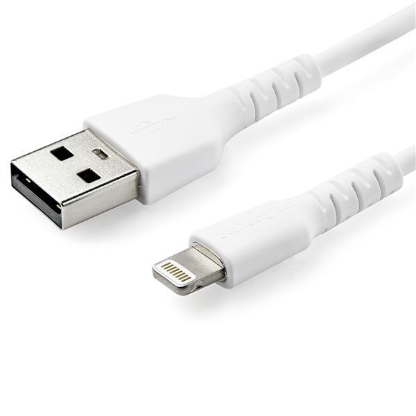 StarTech.com 1m USB A to Lightning Cable - Durable White USB Type A to Lightning Connector Charge and Sync Charger Cord - Rugged w/Aramid Fiber -  on Productcaster.