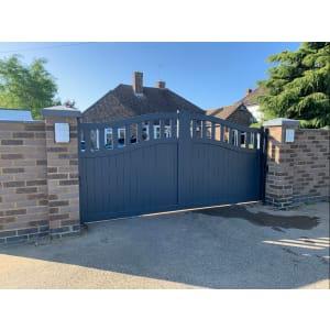 Readymade Anthracite Grey Aluminium Bell Curved Top Double Swing Partial Privacy Driveway Gate - 3250 x 1800mm on Productcaster.