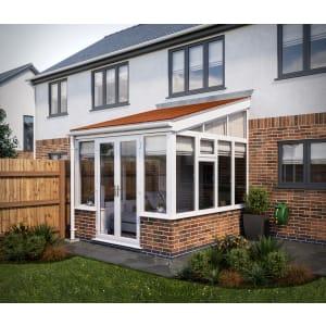 SOLid Roof Lean to Conservatory White Frames Dwarf Wall with Rustic Terracotta Tiles - 13 x 10ft on Productcaster.