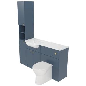 Deccado Benham Juniper Blue Left Hand 1500mm Fitted Tower, Vanity & Toilet Pan Unit Combination with Left Hand Basin on Productcaster.