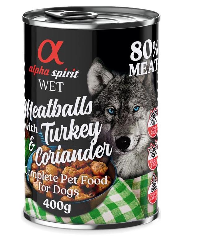 alpha spirit Dog Meatballs 6 × 400 g - krůtí s koriandrem on Productcaster.