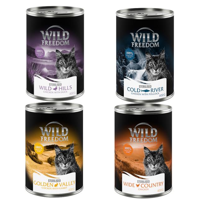 Wild Freedom Adult Sterilised, 6 x 400 g - bez zbóż - Pakiet mieszany (2x czysty kurczak, 2x czarniak i kurczak, 1x królik, 1x kaczka) on Productcaster.