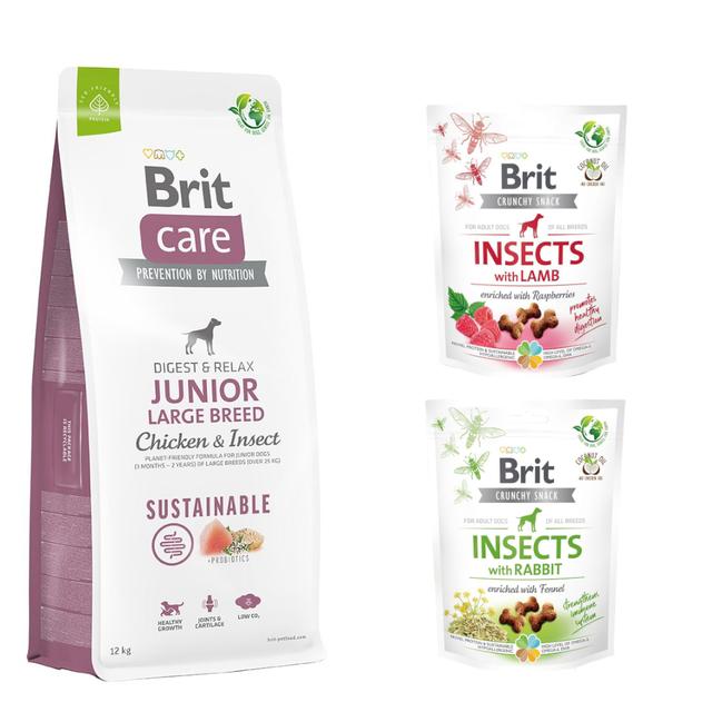 3 kg / 7 kg / 12 kg Brit Care Dog, karma sucha + Brit Care Crunchy Cracker, 2 x 200 g gratis! - Sustainable Junior Large Breed, kurczak i insekty, 12 kg on Productcaster.