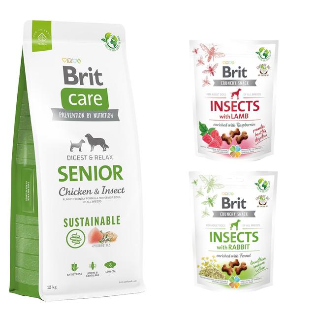 3 kg / 7 kg / 12 kg Brit Care Dog, karma sucha + Brit Care Crunchy Cracker, 2 x 200 g gratis! - Sustainable Senior, kurczak i insekty, 12 kg on Productcaster.