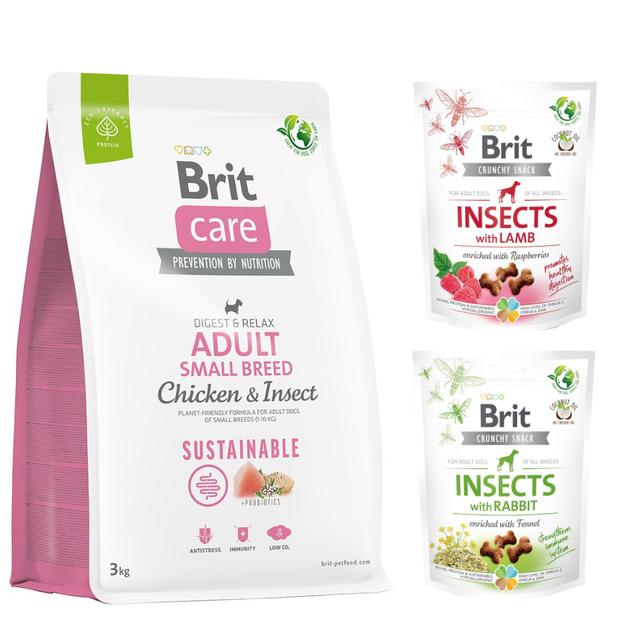 3 kg / 7 kg / 12 kg Brit Care Dog, karma sucha + Brit Care Crunchy Cracker, 2 x 200 g gratis! - Sustainable Adult Small Breed, kurczak i insekty, 3 kg on Productcaster.