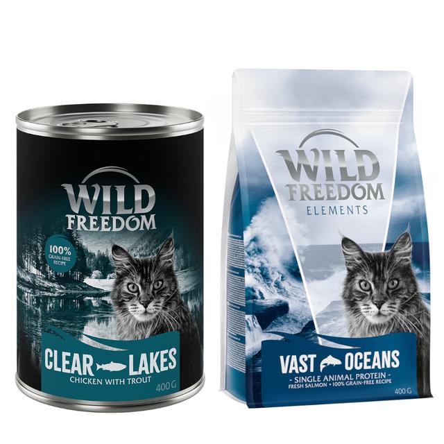 Wild Freedom 12 x 400 g + granule 400 g za skvělou cenu - Clear Lakes - Pstruh a kuře + Adult "Vast Oceans" s lososem – bez obilovin on Productcaster.