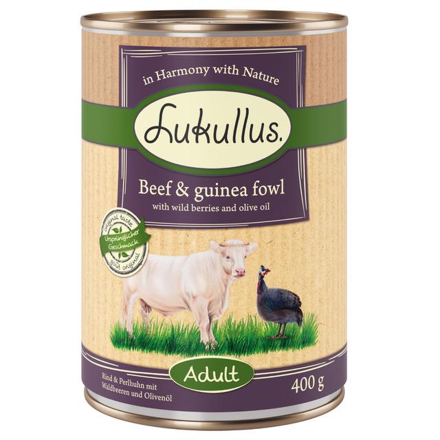 Lukullus Naturkost Adult, 6 x 400 g  - Wołowina i perliczka on Productcaster.