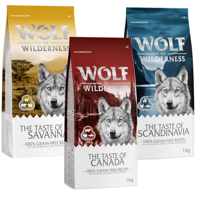 Mieszany pakiet Wolf of Wilderness Adult - "The Taste Of" Mix I, Mediterranean, Scandinavia, Canada, 3 x 1 kg on Productcaster.