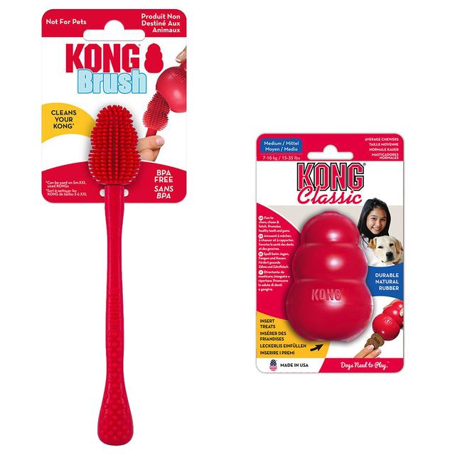 KONG Classic + KONG čisticí kartáč - výhodná sada - KONG Classic M (8,5 cm) + čisticí kartáč S–XXL on Productcaster.