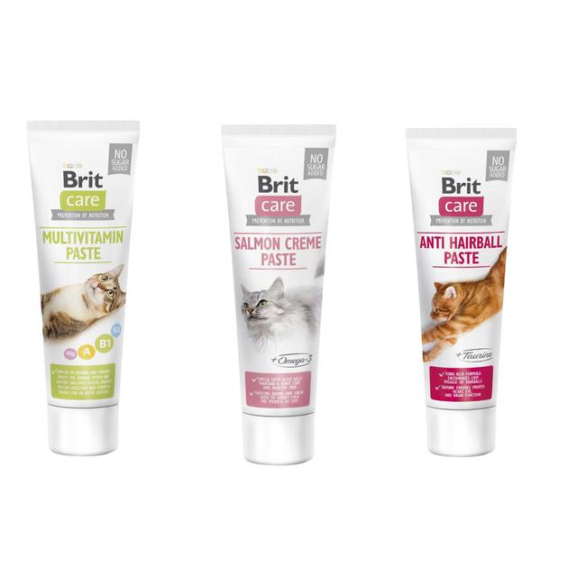 Brit Care Cat Paste multipack - 15 % sleva - Paste Anti Hairball s taurinem 100 g + Multivitamin Paste 100 g + Paste Salmon Crème 100 g on Productcaster.