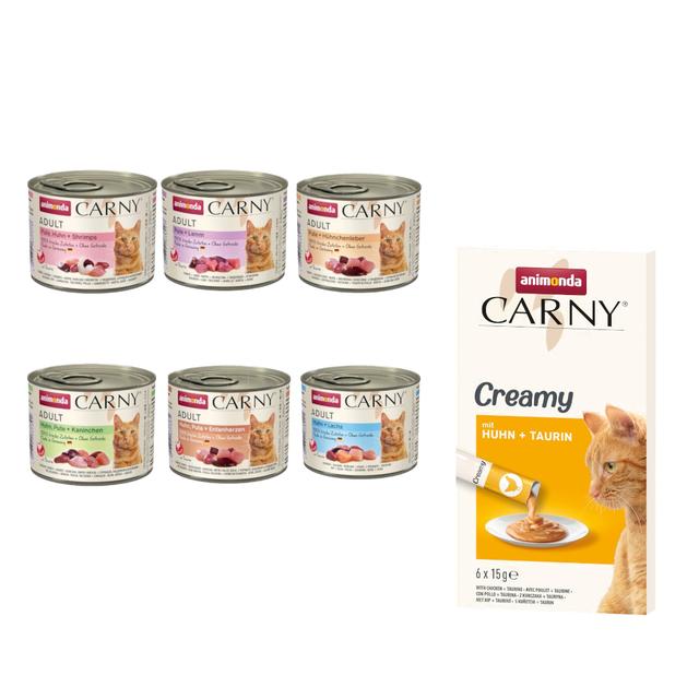 animonda Carny: mokra karma, różne rodzaje + Adult Creamy, z kurczakiem i tauryną, 6 x 15 g gratis! - Mieszany pakiet Adult, Kreacja z drobiem, 6 x 200 g on Productcaster.