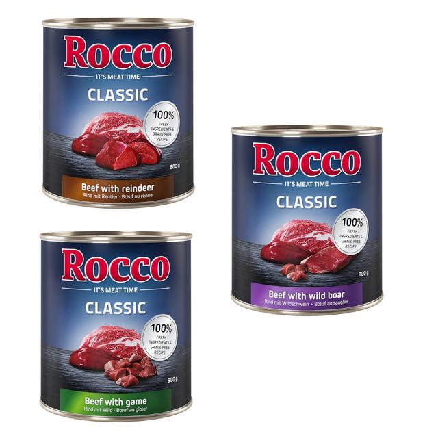 Rocco Classic míchané balení na zkoušku 6 x 800 g - zvěřinový mix: hovězí/zvěřina, hovězí/sobí hovězí/divočák on Productcaster.