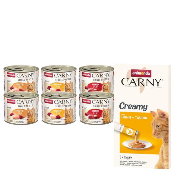 animonda Carny: mokra karma, różne rodzaje + Adult Creamy, z kurczakiem i tauryną, 6 x 15 g gratis! - Pakiet próbny Single Protein Adult, 6 x 200 g on Productcaster.