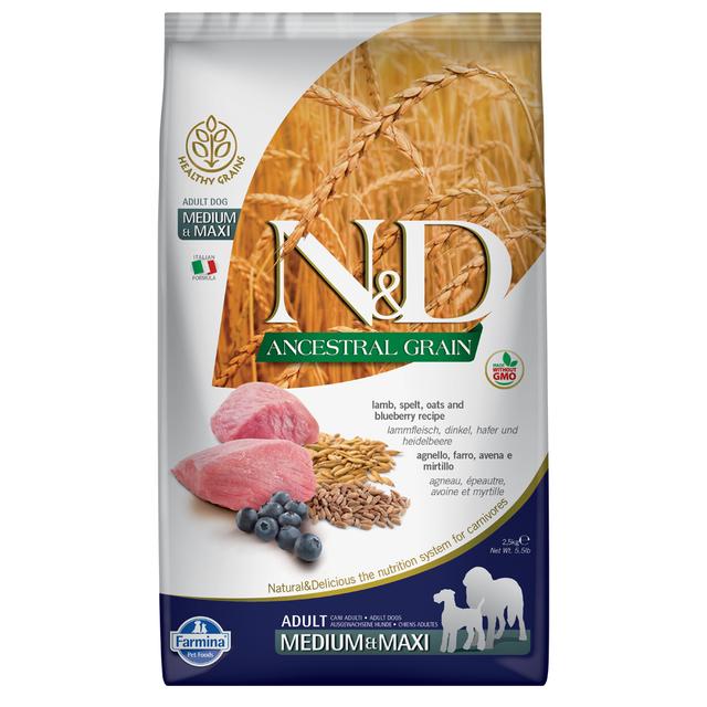 Dwupak Farmina - N&D Ancestral Grain Adult Medium & Maxi, jagnięcina i czarna jagoda on Productcaster.