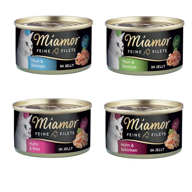 22 + 2 gratis! Miamor Feine Filets w puszkach, karma mokra dla kota, 24 x 100 g - 4 smaki, Mieszany pakiet I on Productcaster.