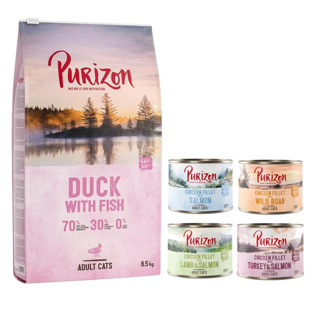 Purizon granule 6,5 kg + Purizon konzervy 6 x 200 g zdarma - Adult kachna & ryba - bezobilné + míchané balení on Productcaster.