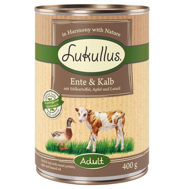 Výhodné balení Lukullus 24 x  400 g - Kachna & telecí on Productcaster.