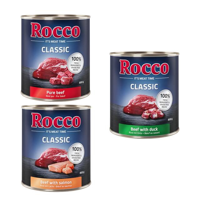 Rocco Classic balenie na skúšku 6 x 800 g - exkluzívny mix: hovädzie, hovädzie/losos, hovädzie/kačacie on Productcaster.