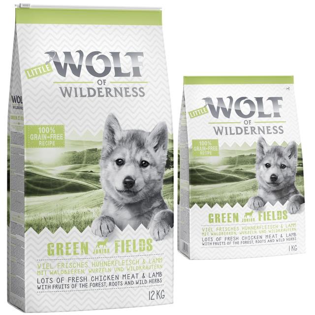 12 + 1 kg gratis! Wolf of Wilderness karma sucha dla psa, 13 kg - Junior "Green Fields" (bez zbóż) on Productcaster.