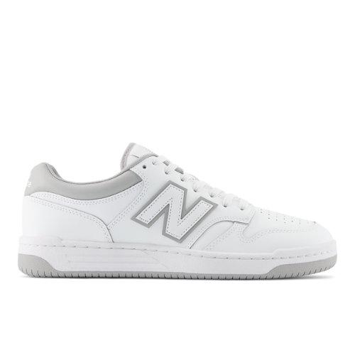 New Balance Homme 480 en Blanc/Gris, Leather, Taille 38.5 Large on Productcaster.