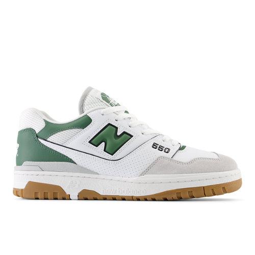 New Balance Men's 550 in White/Green/Grey Leather, size 5 on Productcaster.