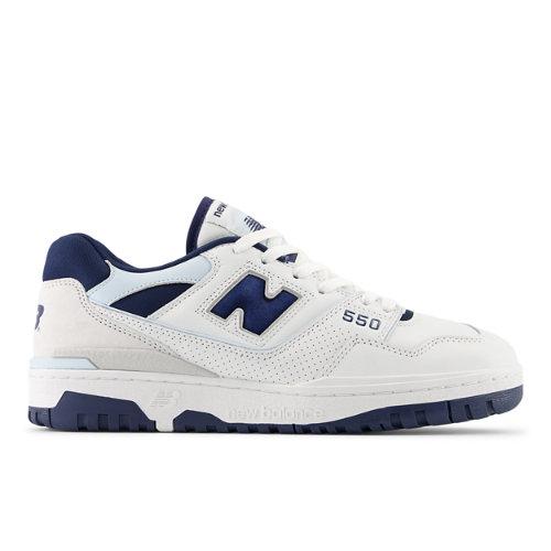 New Balance Homme 550 en Blanc/Bleu/Gris, Leather, Taille 38.5 Large on Productcaster.