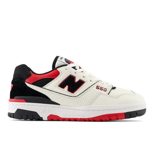 New Balance Unisex 550 in Bianca/Rossa/Nero, Leather, Taglia 43 on Productcaster.