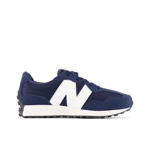 New Balance Kids' 327 in Blue/White Synthetic, size 5 on Productcaster.