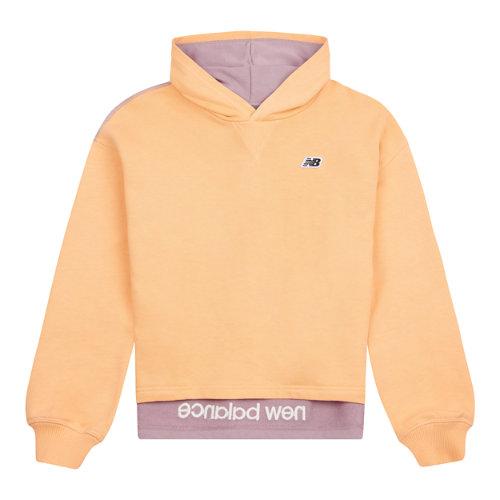 New Balance Mädchen Premium Loop Back Drop Hem Hoodie in Orange, Cotton Fleece, Größe 12.3 on Productcaster.