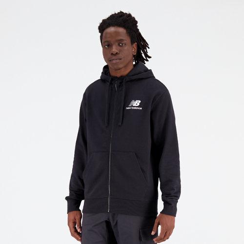 New Balance Homme Veste Essentials Stacked Logo French Terry en Black, Cotton Fleece, Taille XS on Productcaster.