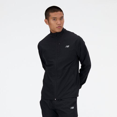 New Balance Hombre Stretch Woven Jacket en Negro, Polywoven, Talla XS on Productcaster.