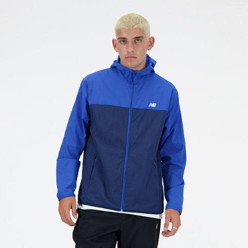 New Balance Men's Athletics Woven Jacket in Blue Polywoven, Size Medium on Productcaster.