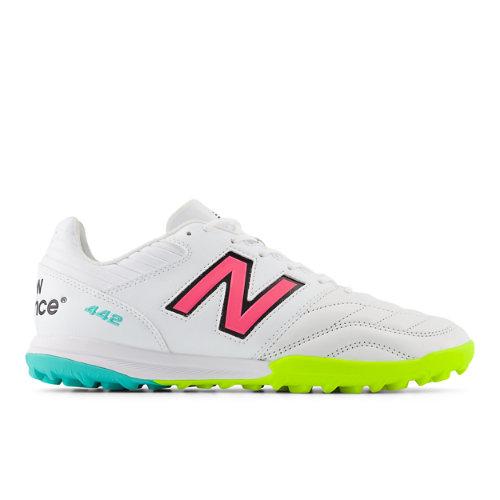 New Balance Hombre 442 PRO TF V2 en Blanca/Amarillo/Rosa/Negro, Leather, Talla 44 - Botas de Fútbol on Productcaster.