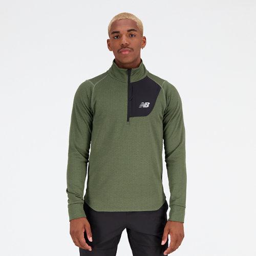 New Balance Homme NB Heat Grid Half Zip en Vert, Poly Knit, Taille M on Productcaster.