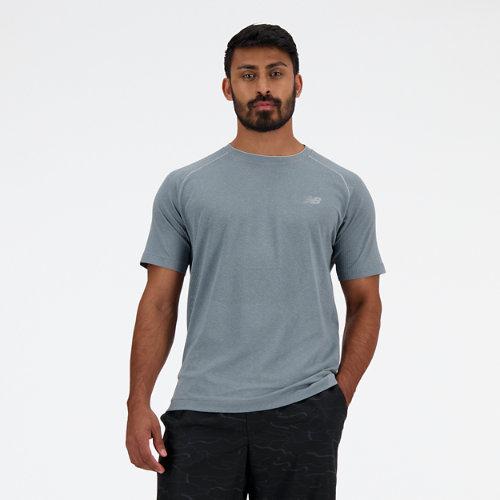 New Balance Men's Knit T-Shirt in Grey Poly Knit, size Small on Productcaster.