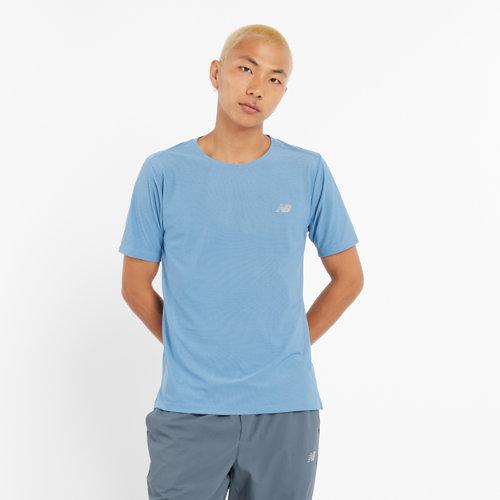 New Balance Män Athletics Jacquard T-Shirt i Blue Poly Knit on Productcaster.