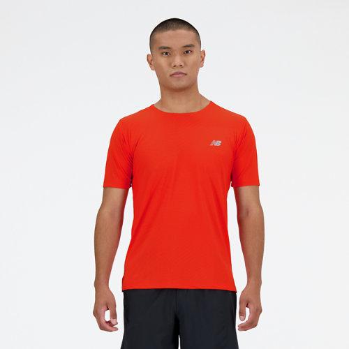 New Balance Homme Athletics Jacquard T-Shirt en Red, Poly Knit, Taille 2XL on Productcaster.