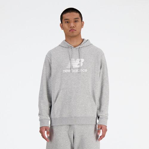 New Balance Men's Sport Essentials French Terry Logo Hoodie in Grey Cotton, size Medium on Productcaster.