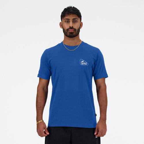 New Balance Men's 9060 Sketch T-Shirt in Blue Cotton, Size Large on Productcaster.