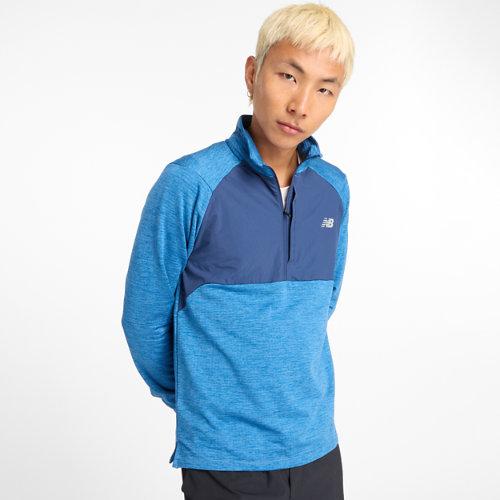 New Balance Homens Athletics Heat Grid 1/2 Zip in Azul, Poly Knit, Tamanho S - Roupas Esportivas on Productcaster.