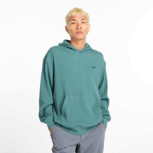 New Balance Homens Waffle Knit Hoodie in Verde, Cotton, Tamanho S on Productcaster.