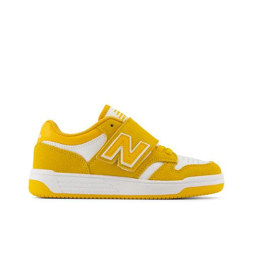 New Balance Kids' 480 Bungee Lace with Top Strap in Yellow/White Synthetic, size 11 on Productcaster.