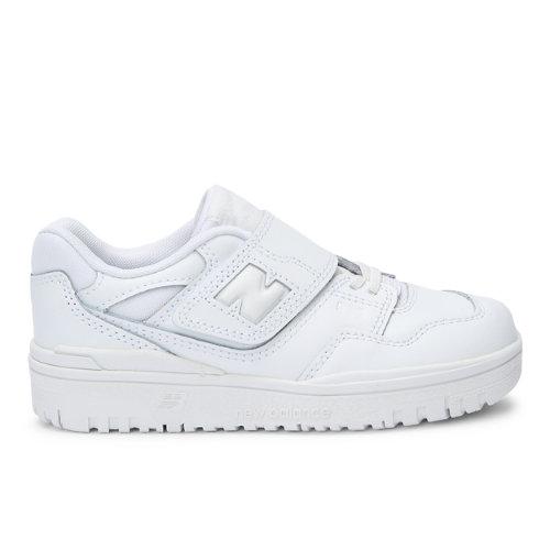 New Balance Kids' 550 Bungee Lace with Top Strap in White Leather, size 12.5 on Productcaster.