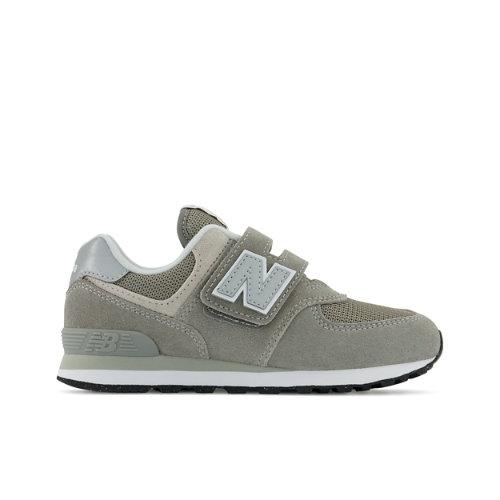 New Balance Kids' 574 Core Hook & Loop in Grey/White Leather, size 12 on Productcaster.