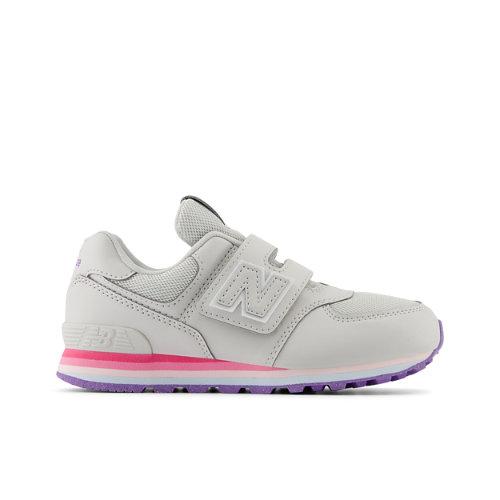 New Balance Bambino 574 HOOK & LOOP in Grigio/Rosa, Leather, Taglia 34.5 on Productcaster.